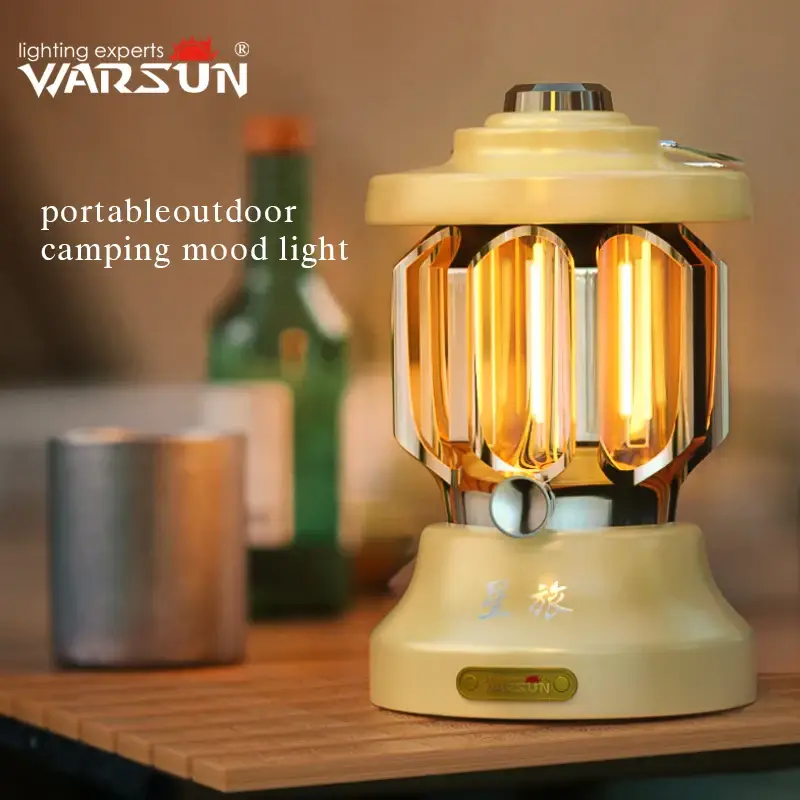 Retro portable rechargeable metal camping lantern with led Prix Cassé