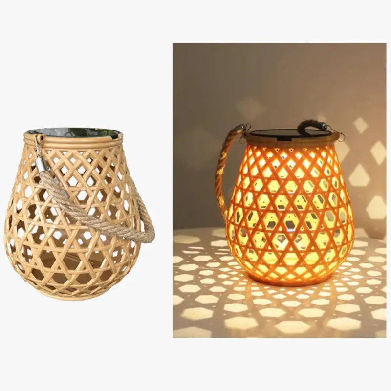 Populaire Decorative outdoor solar lantern with woven bamboo effect