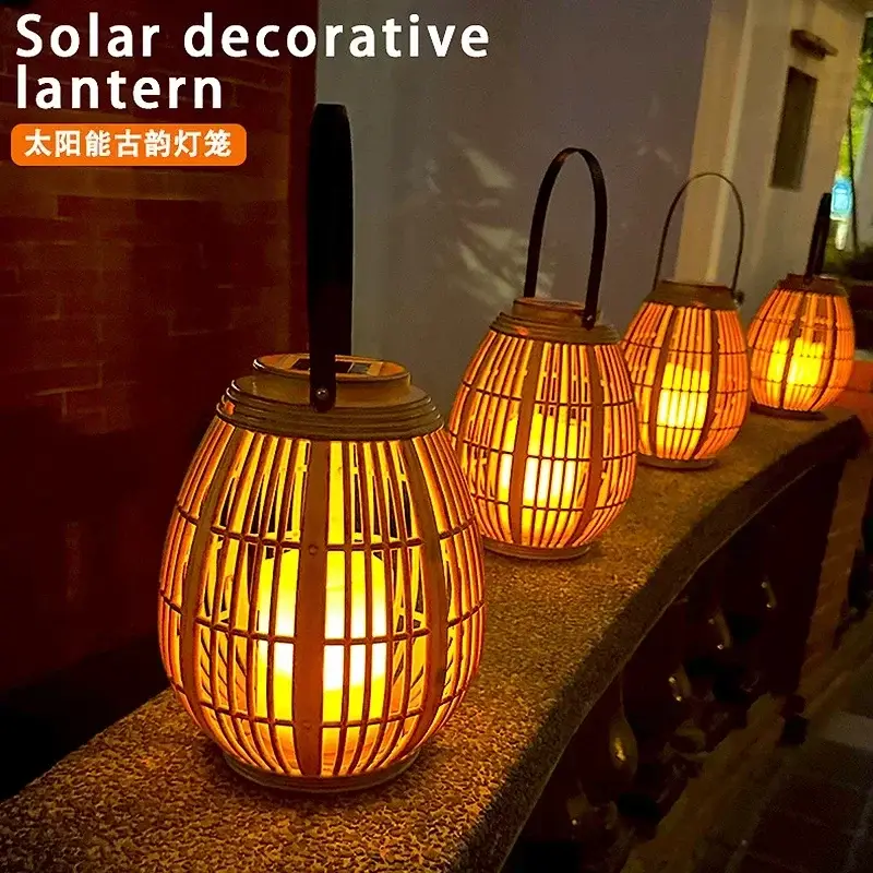 Solar rattan lantern for balcony and decorative garden Réduction