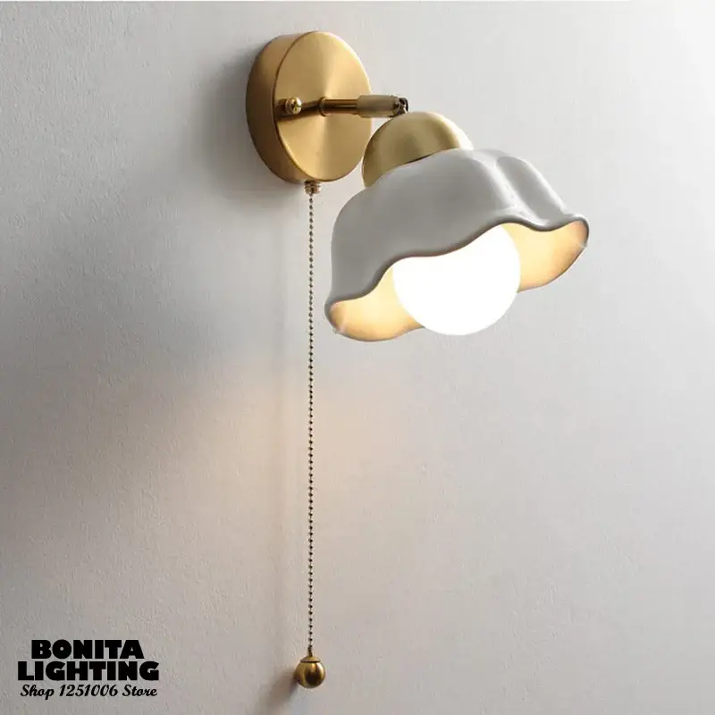 Nordic ceramic wall light with flowers and pull cord switch Seulement Aujourd&rsquo;hui