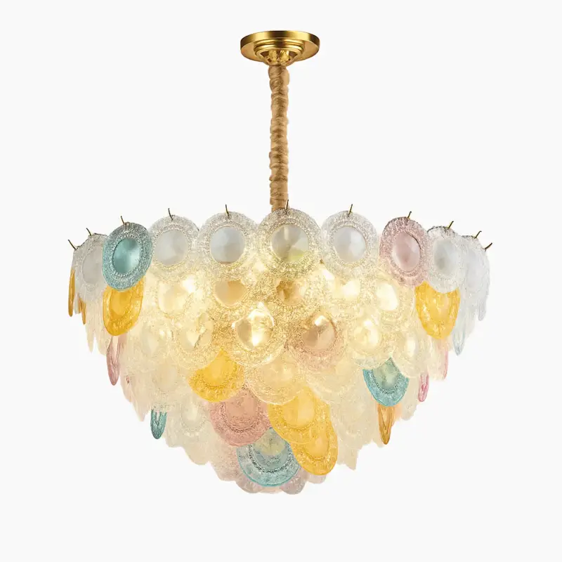 Postmodern iron and coloured glass chandelier, elegant design for i… Nouvelle Collection