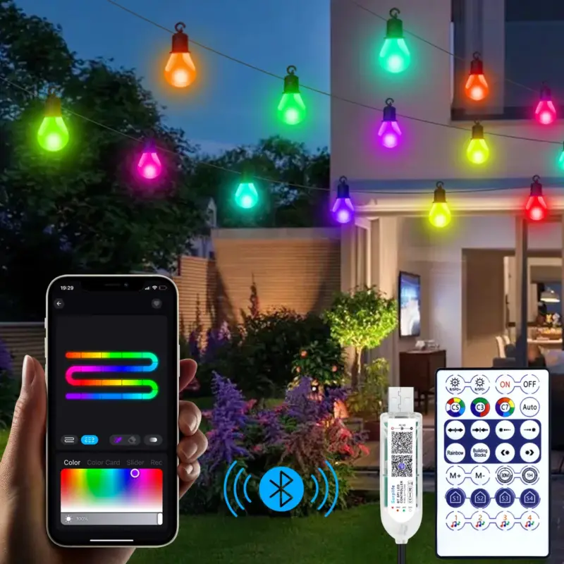 Waterproof outdoor led string lights bluetooth 25 decorative bulbs Acheter Direct