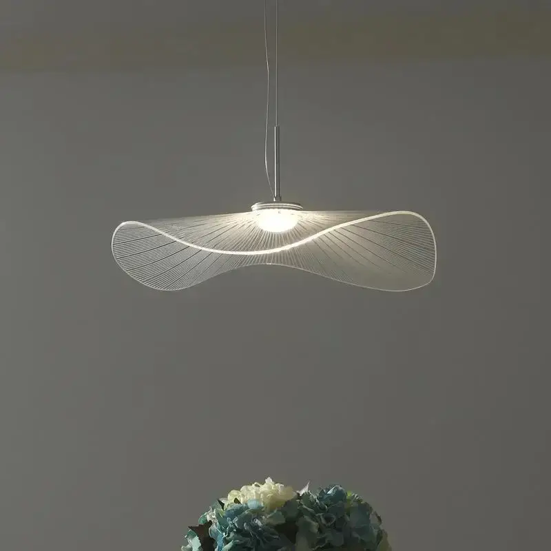 Nordic acrylic ceiling chandeliers straw hat hanging light suspensi… Promotion Saisonnière