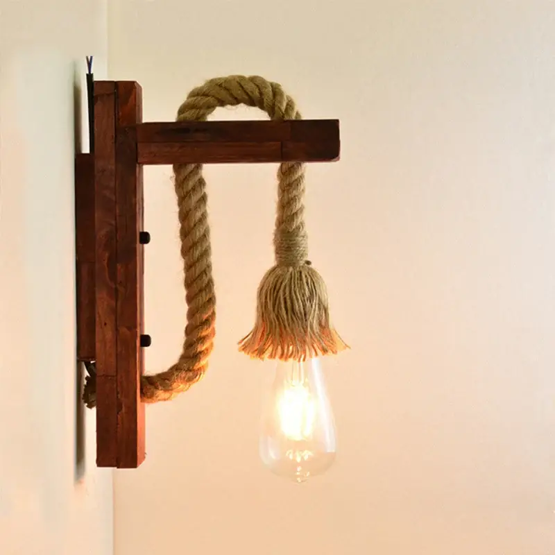 Acheter En Ligne Vintage industrial led wooden and rope wall light