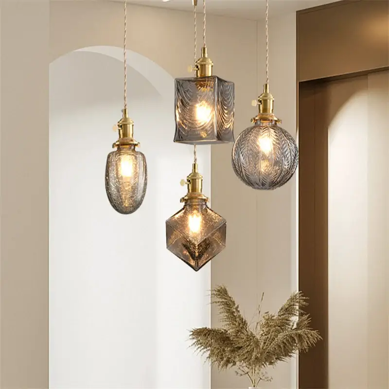 Vintage pendant light with switch and crystal glass shade Réduction