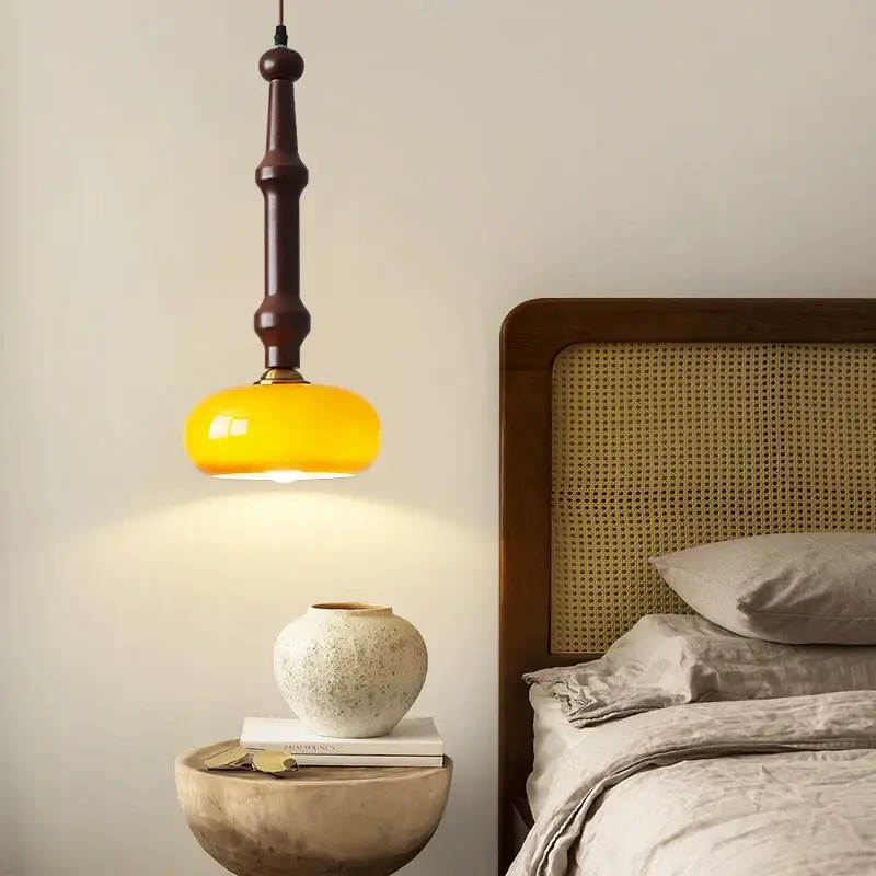 Rubber wood and glass pendant light for modern interiors Bon Marché