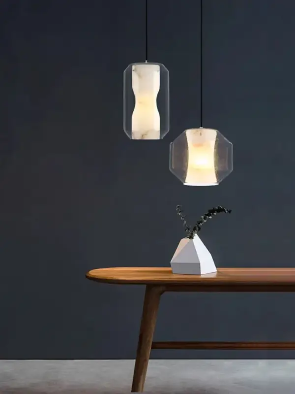 Natural marble glass chandelier modern minimalist decorative Meilleur Prix