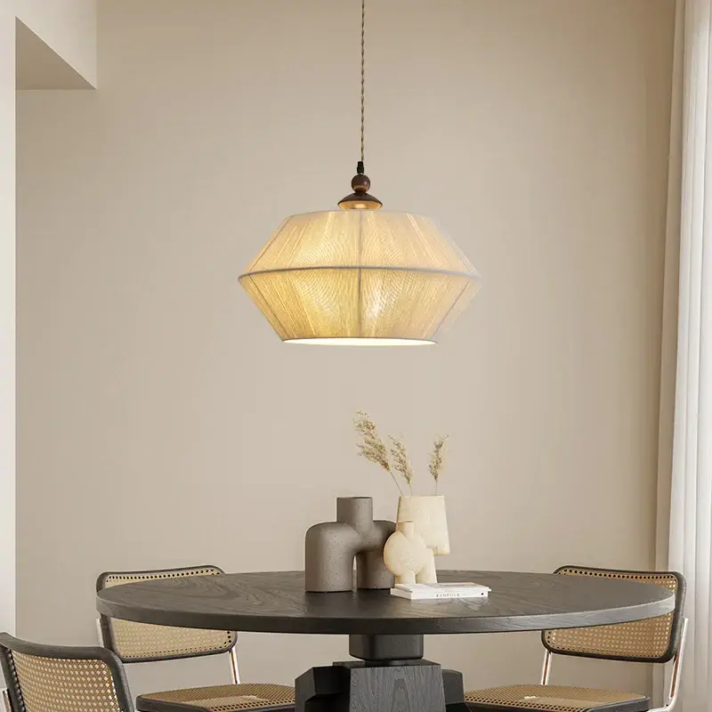 Solde Modern pendant light in wood and hand-woven hemp rope