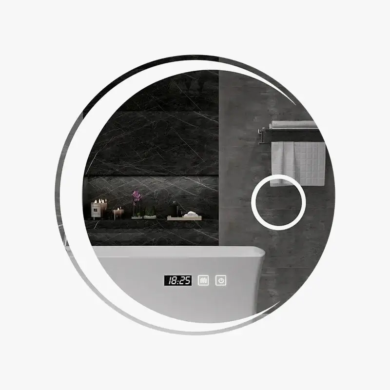 Promotion Round mirror with led lights black steel frame