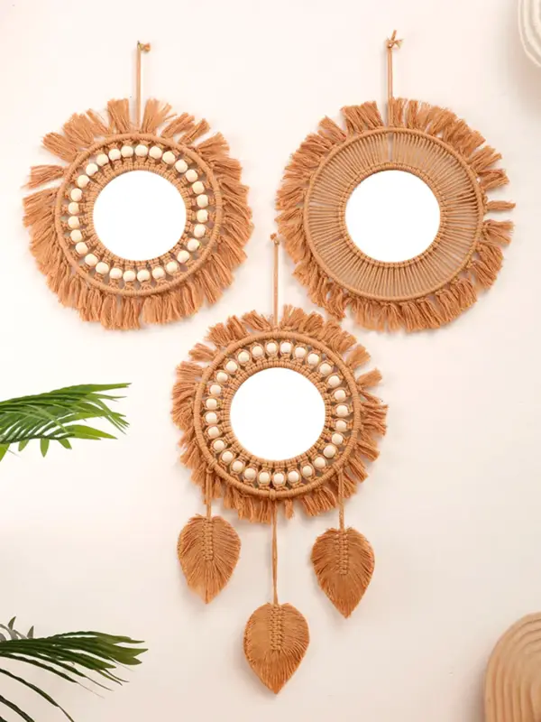 Hand woven decorative round wall mirrors for home Vente Directe