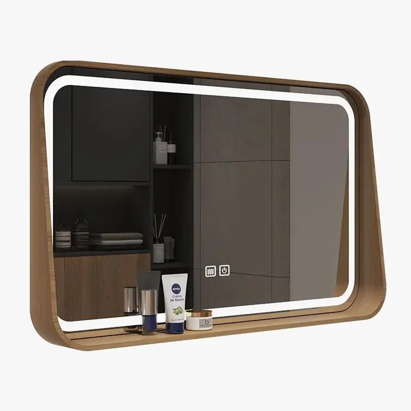 Nordic solid wood bathroom mirror hanging Soldes
