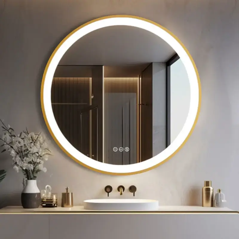 Round illuminated mirror with aluminum frame and memory function Haute Qualité
