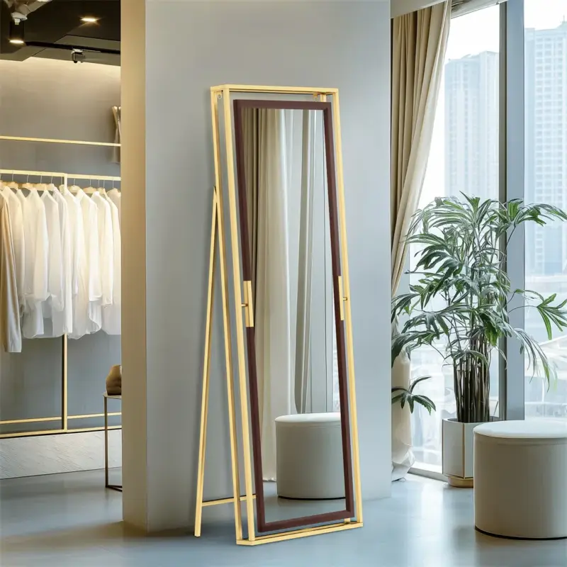 Decorative floor mirror with gold metal frame Remise