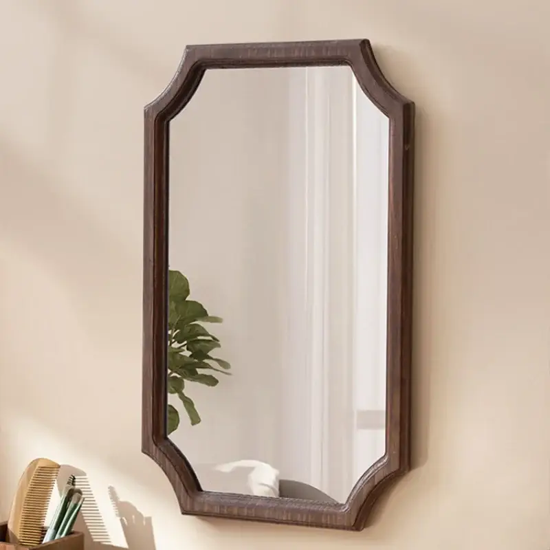 Solde Vintage solid wood mirror waterproof makeup mirror wall mounted rus...