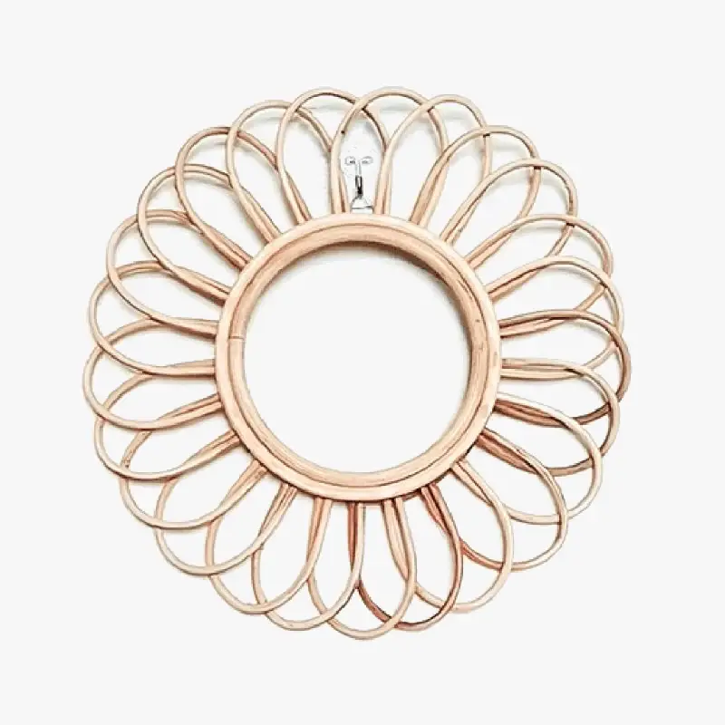 Round rattan mirror artistic decoration for interior Soldes