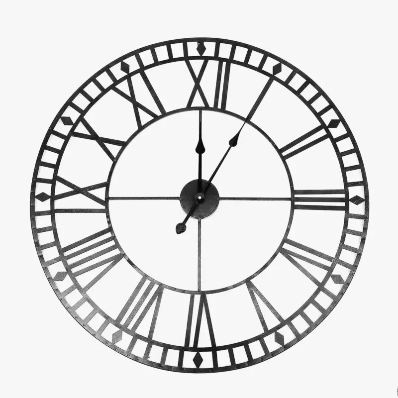 Soldes Modern black iron wall clock roman numerals home decor