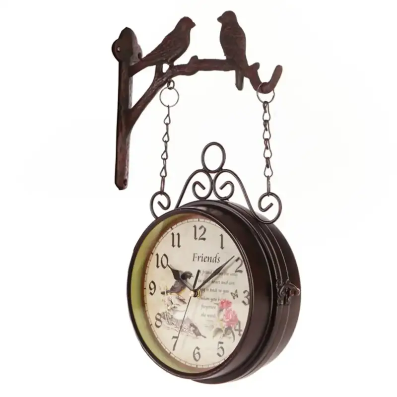 Double-sided round wall clock with birds and rose Achat Immédiat