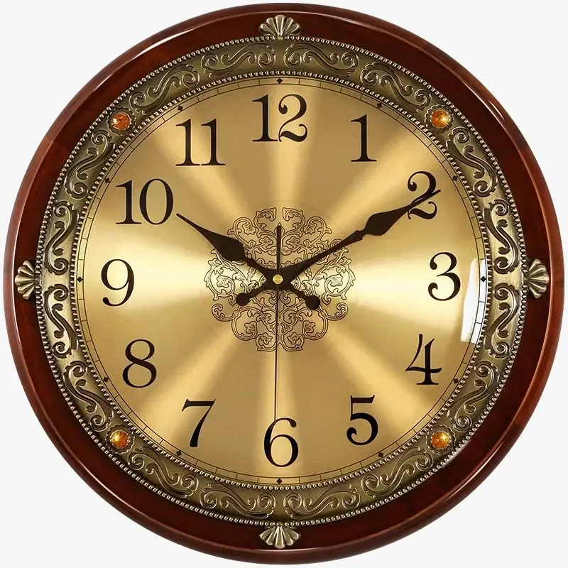 Luxury retro style wooden and metal silent wall clock Bon Plan
