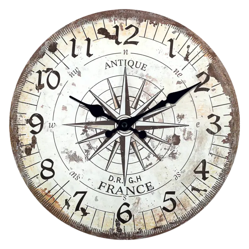 Retro compass pattern wooden wall clock silent decoration Prix Bas