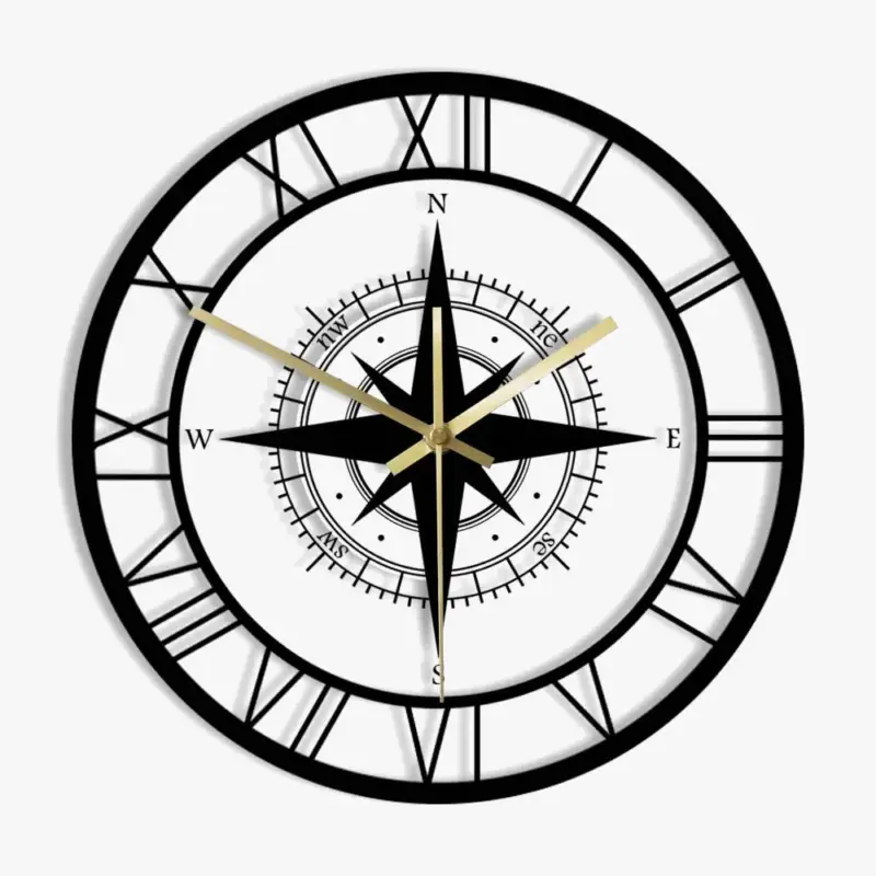 Silent wall clock with compass and nautical map Dernière Chance