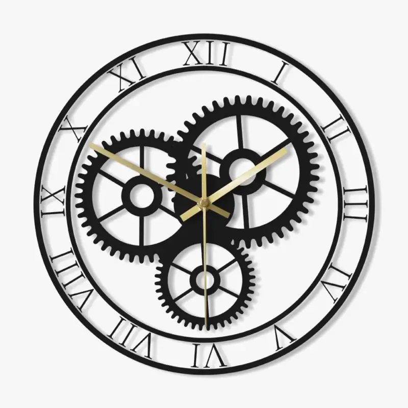 Livraison Express Retro silent wall clock with roman numerals and mechanical gears