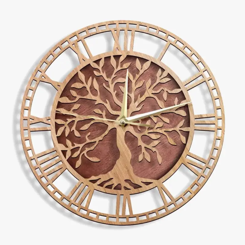 Offre Spéciale Decorative and silent farmhouse style tree of life wooden wall clock