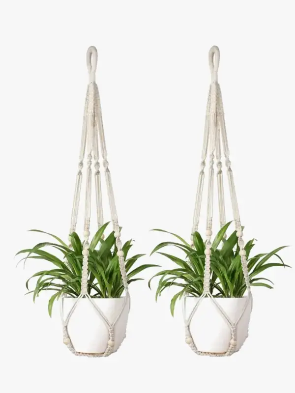 Vente Directe Decorative woven hanging basket with wooden beads
