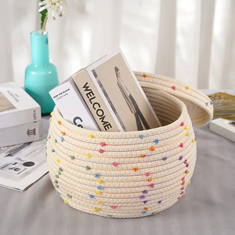 Prix Cassé Colorful polka dot cotton rope storage basket for organization
