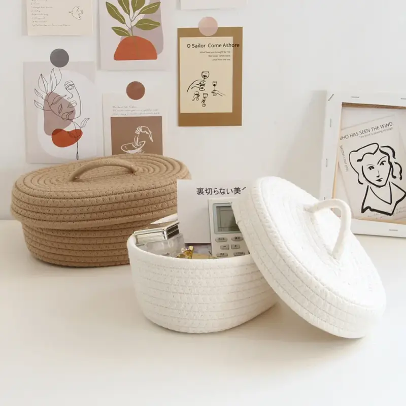 Oval cotton rope baskets for storage and organization Satisfait Ou Remboursé