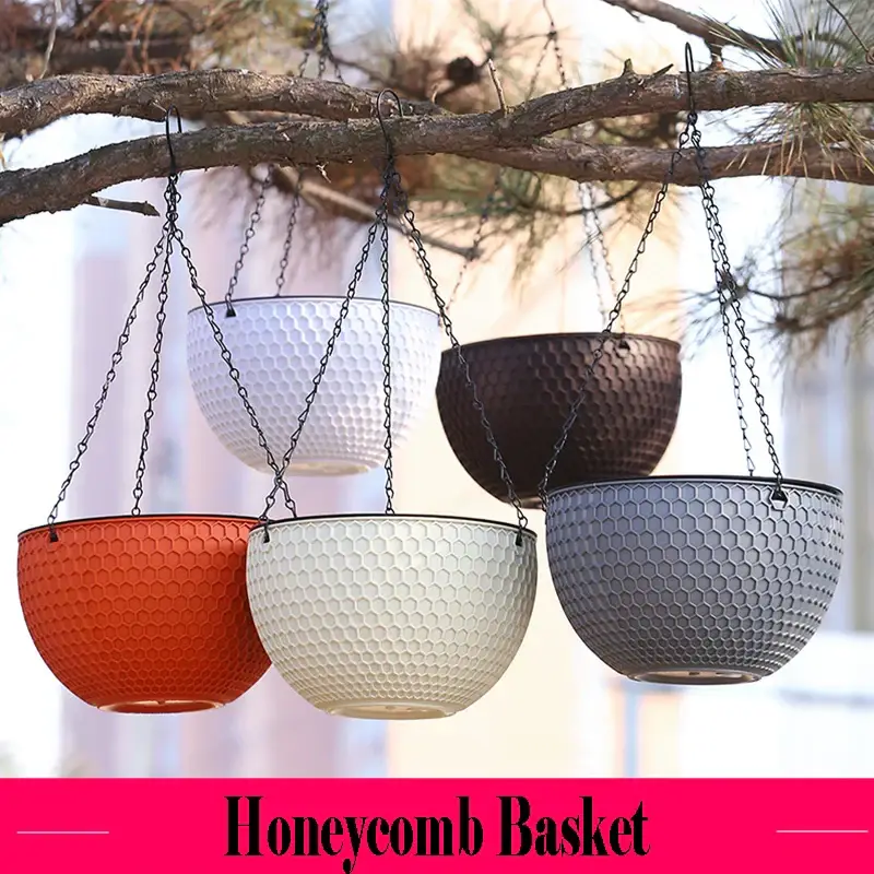 Soldes Plastic hanging basket imitation honeycomb rattan