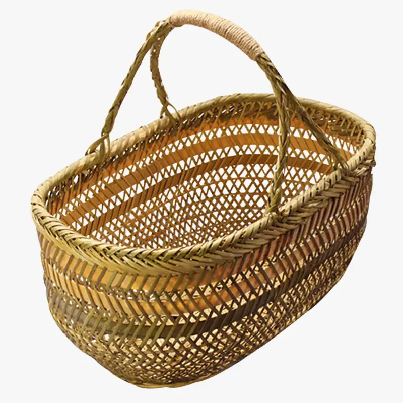 Wicker shopping basket with bamboo handle for the garden Expédition Rapide