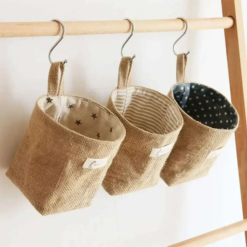 Cotton and linen storage basket with handle Promotion Saisonnière