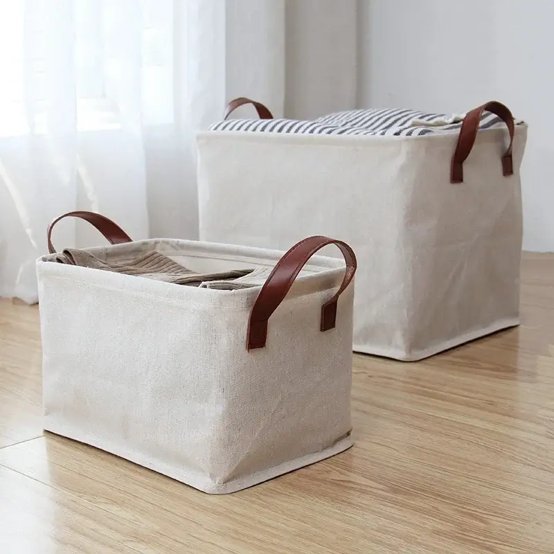 Acheter En Ligne Foldable cotton and linen basket for various storage