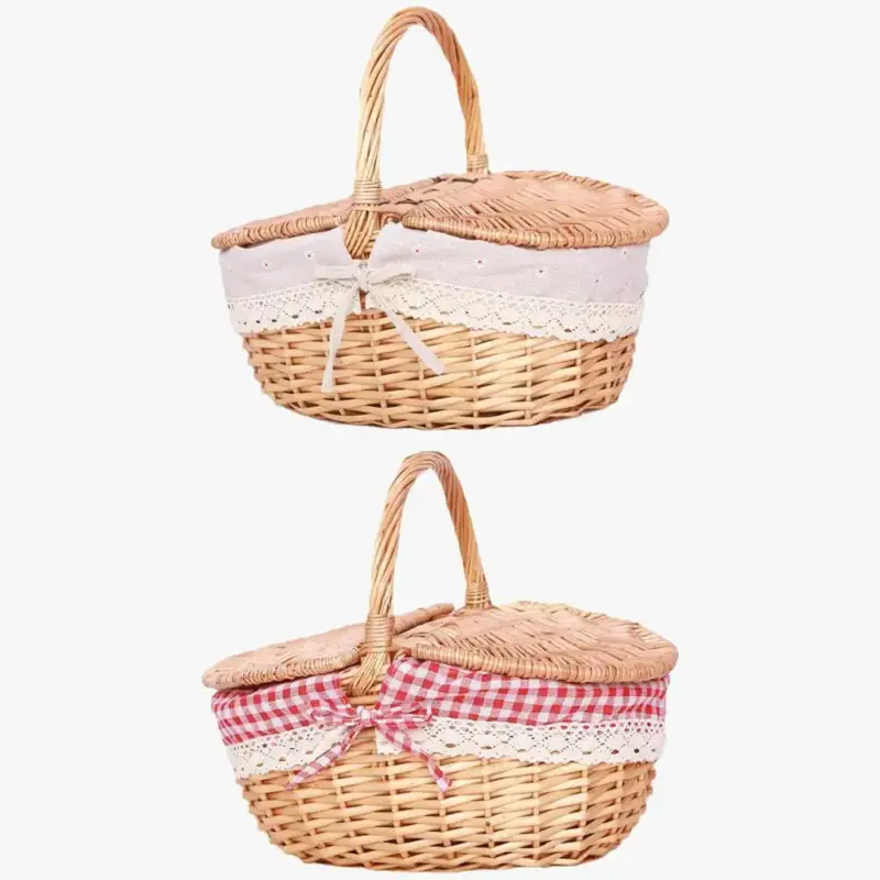 Wicker picnic and storage basket with lids Pas Cher