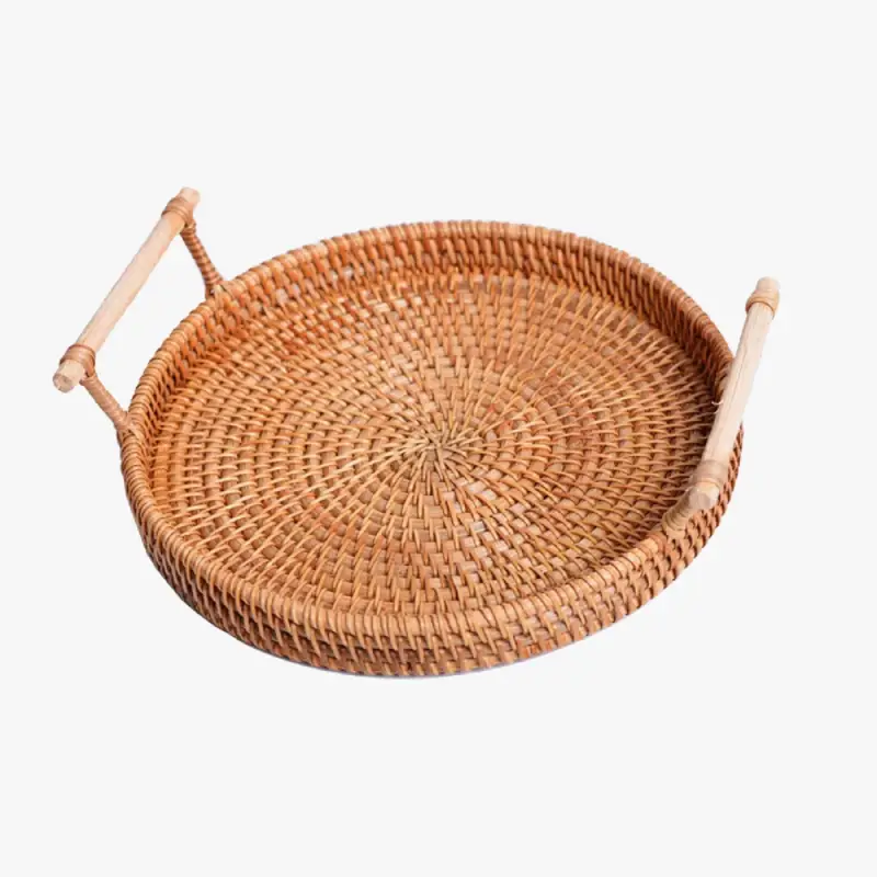 Round woven rattan basket with handle for storage and display Haute Qualité