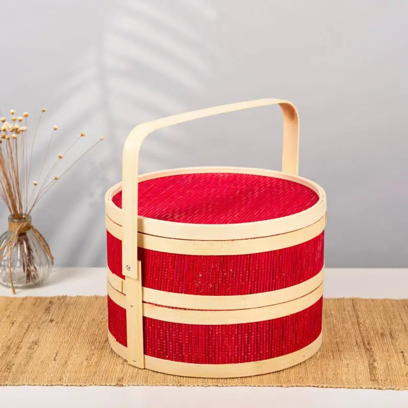 Portable woven bamboo picnic and meal basket Meilleur Prix