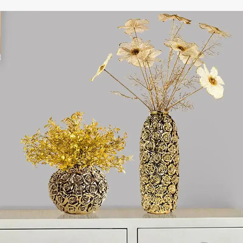 Expédié Aujourd'hui Gold relief ceramic vase for roses and modern decoration