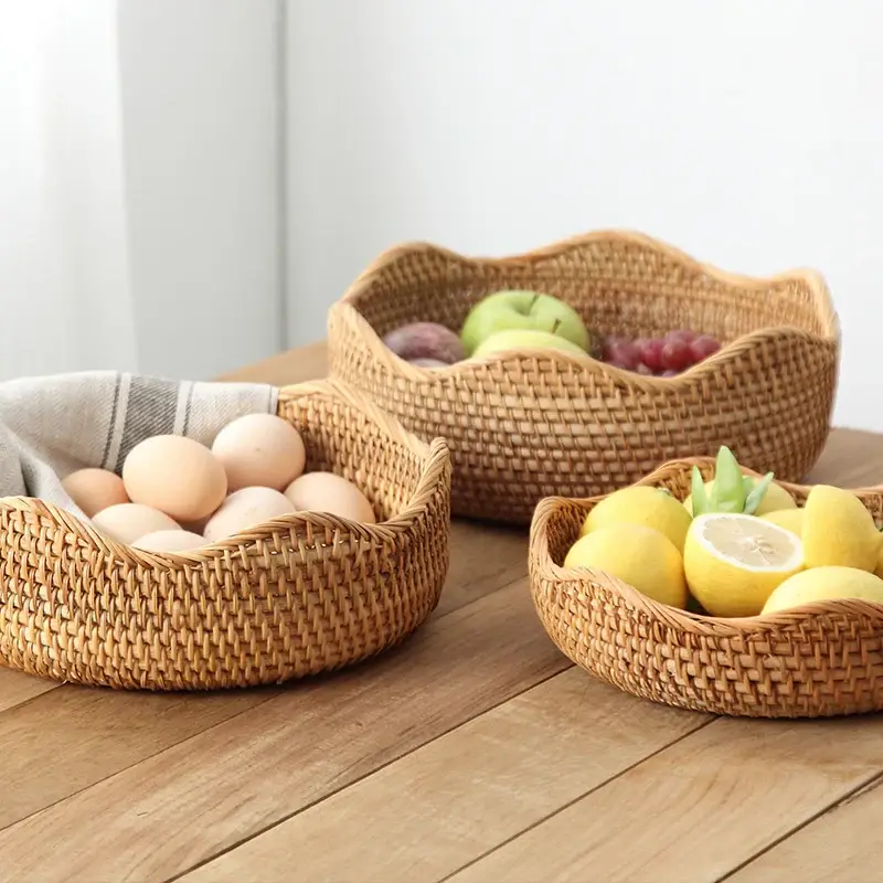 Top Vente Woven rattan storage basket for kitchen and picnic