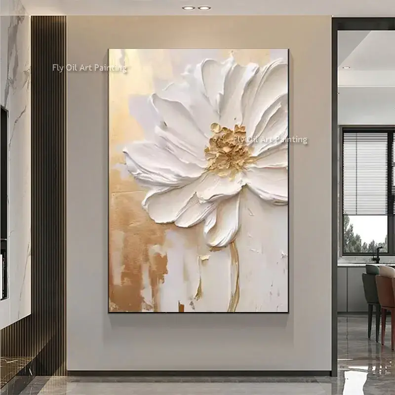 Large oil painting flowers abstract wall art interior decor Offre Limitée