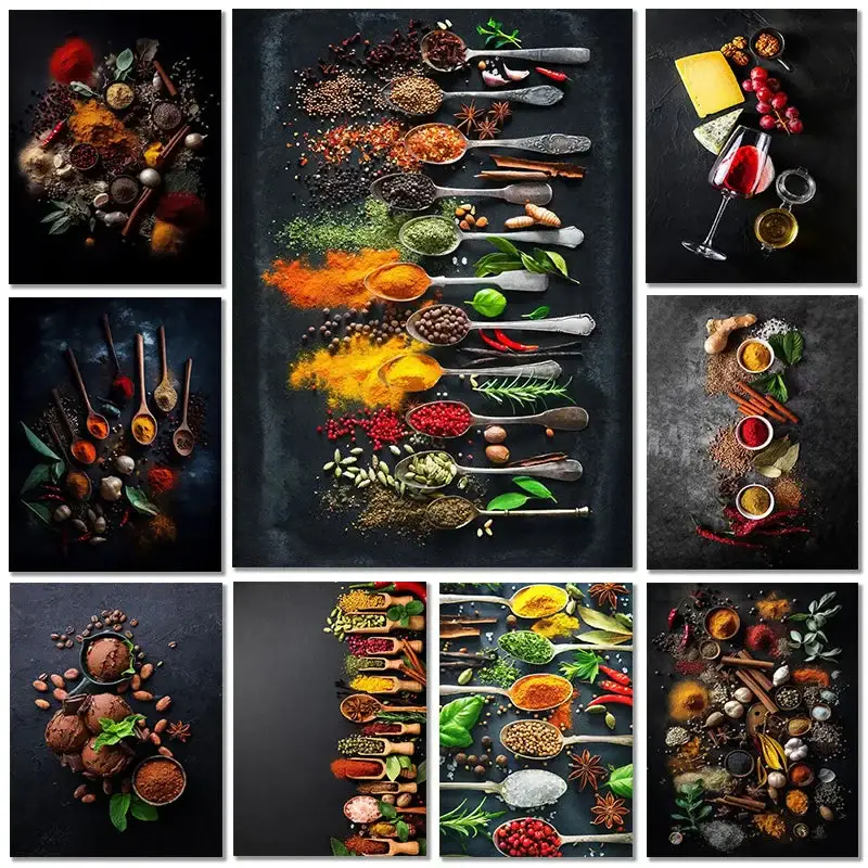Nouveauté Modern wall art kitchen herbs and sushi utensils
