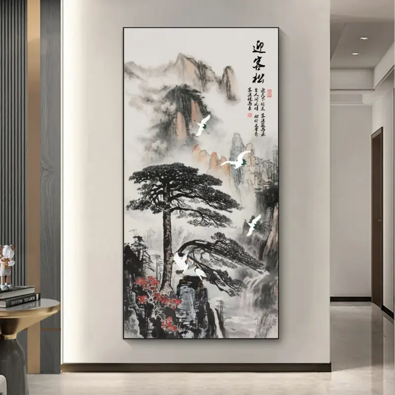 Chinese pine with alpine stream canvas painting Bon Marché