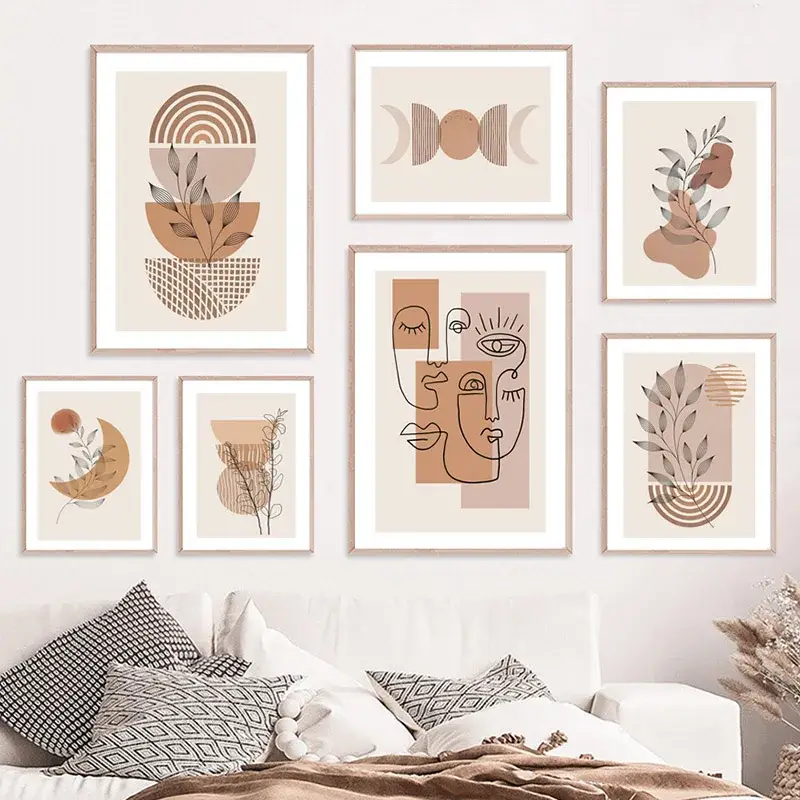 Acheter Direct Boho wall art abstract face moon leaves modern decor