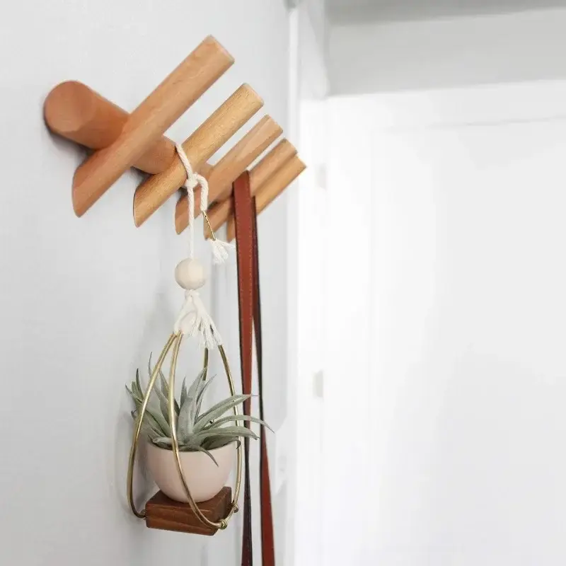 Vente Directe Solid wood coat rack with hooks for decorative wall storage