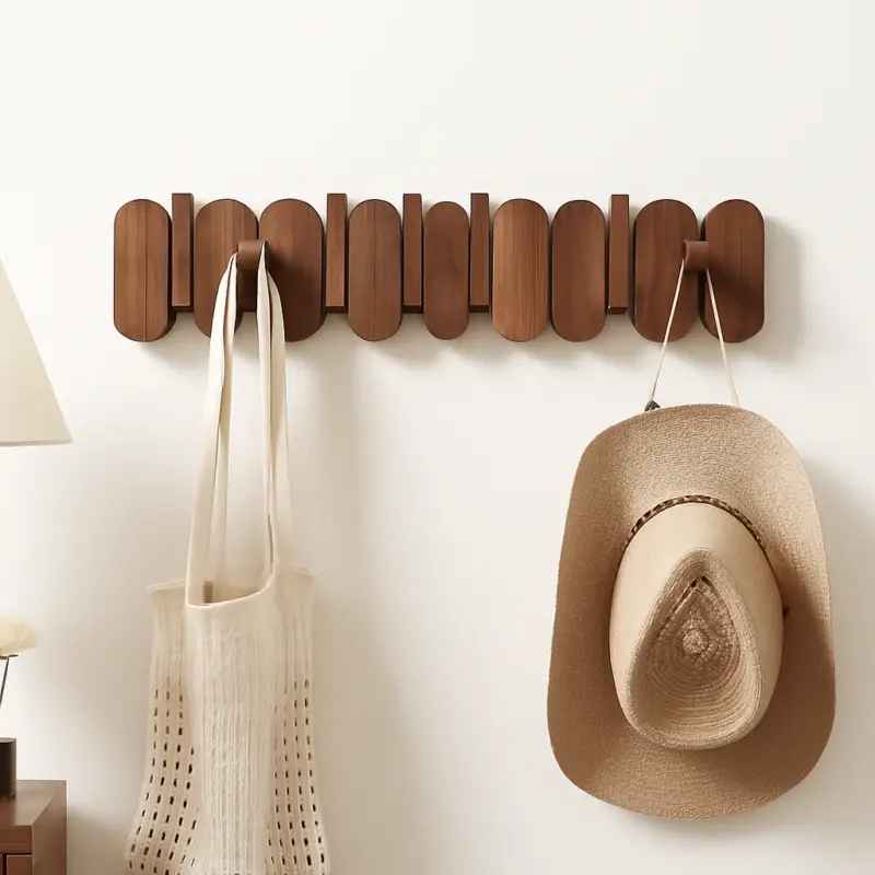 Walnut wood wall mounted coat rack for clothes and bags Pas Cher