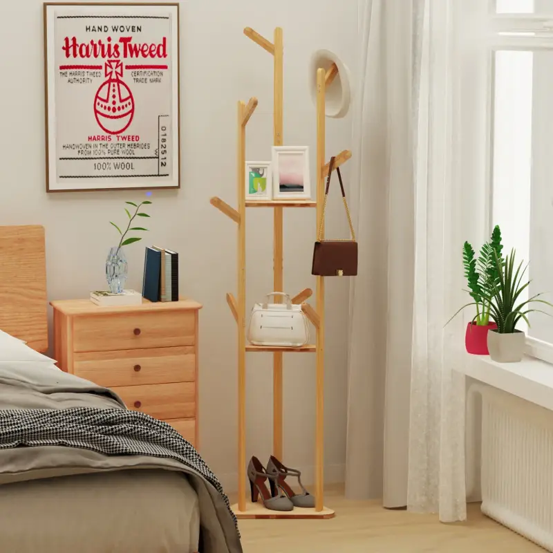 Natural bamboo rack for clothes and decorative accessories Certifié