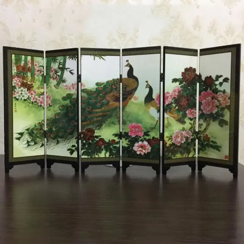 Wooden folding peacock screen for decoration and separation Nouvelle Collection
