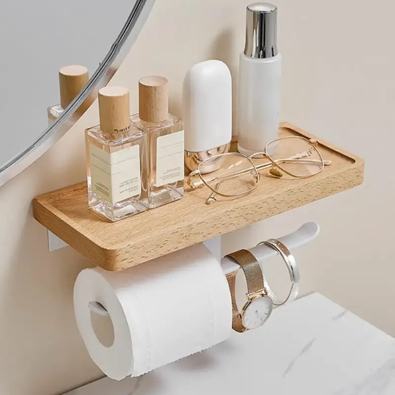 Satisfait Ou Remboursé Wooden tissue holder wall mounted toilet paper holder and storage