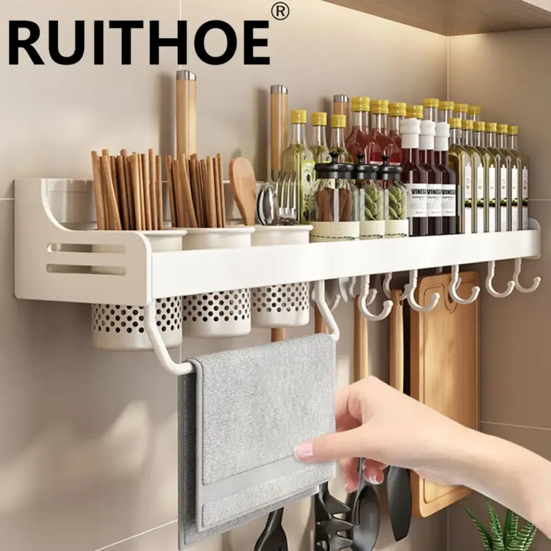 Wall-mounted storage rack for spices and utensils Commande En Gros