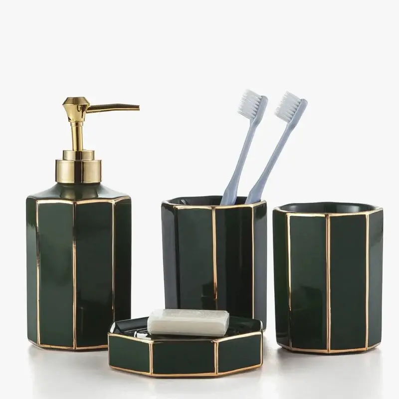 Expédié Aujourd&rsquo;hui European luxury ceramic set 4 pieces toothbrush holder gift