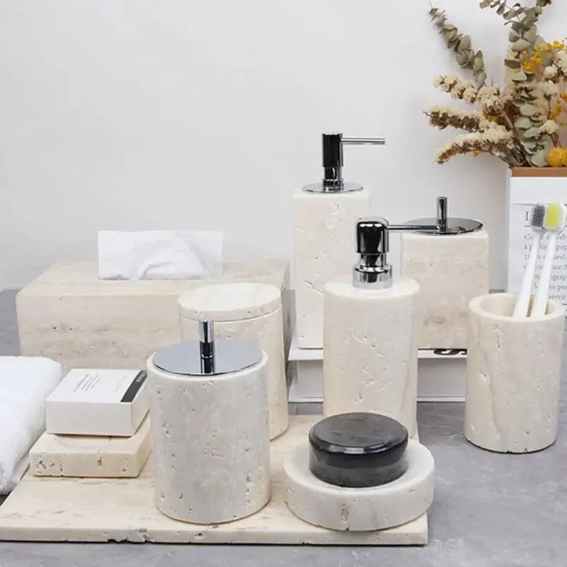 Prix Bas Custom luxury travertine stone 6 piece accessory set